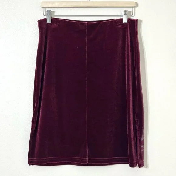Vtg Y2K Velvet Floral Pencil Skirt Stretch Burgundy Witchy Whimsigoth - Picture 5 of 13